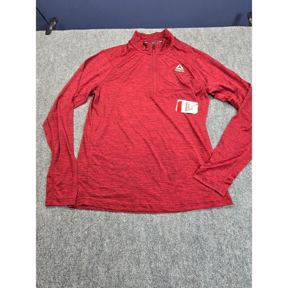 Reebok Quarter Zip Pullover Mens M Red Long Sleeve Running Training Shirt NWT
